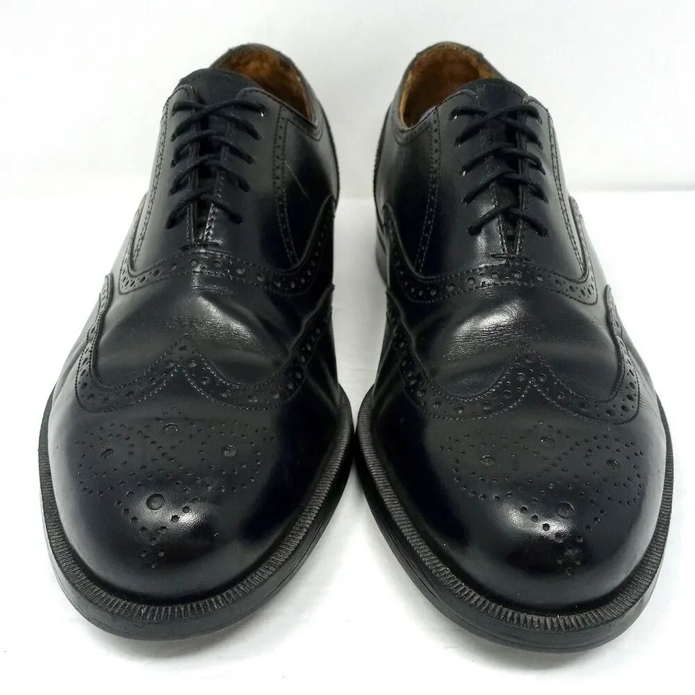 Florsheim Comfortech Wingtip Oxford Shoes Size 10 Made in USA Black Leather